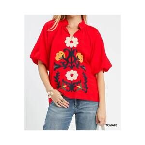 NEW STYLE USA embroidered boho top in tomato